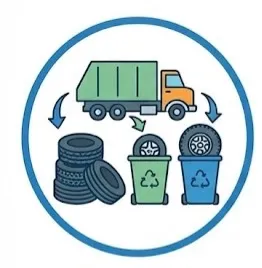 Used tires being collected and sorted